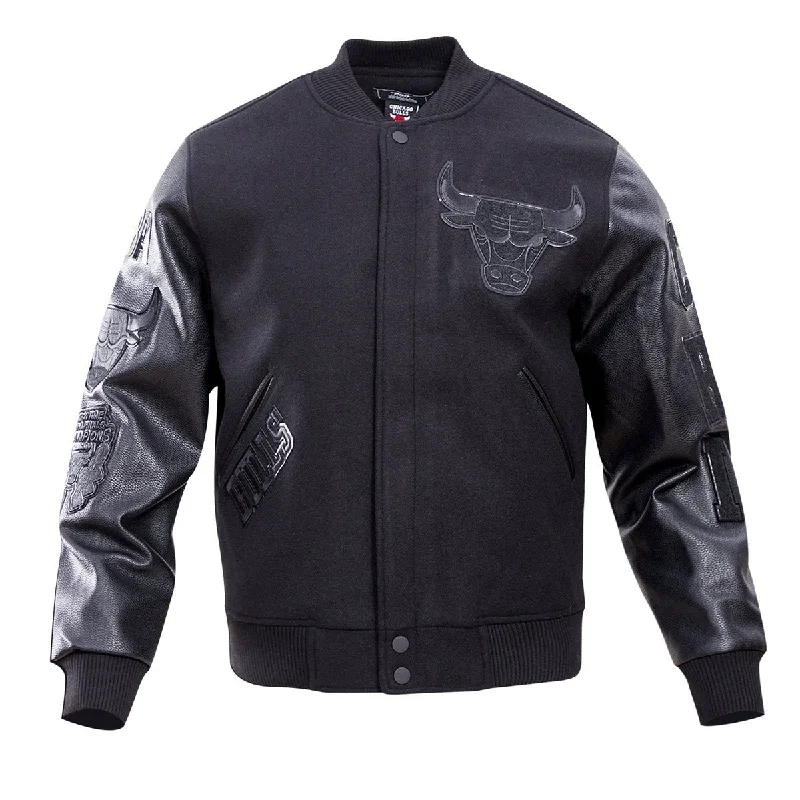 men's wool jackets -NBA CHICAGO BULLS TRIPLE BLACK MEN'S VARSITY JACKET (BLACK)