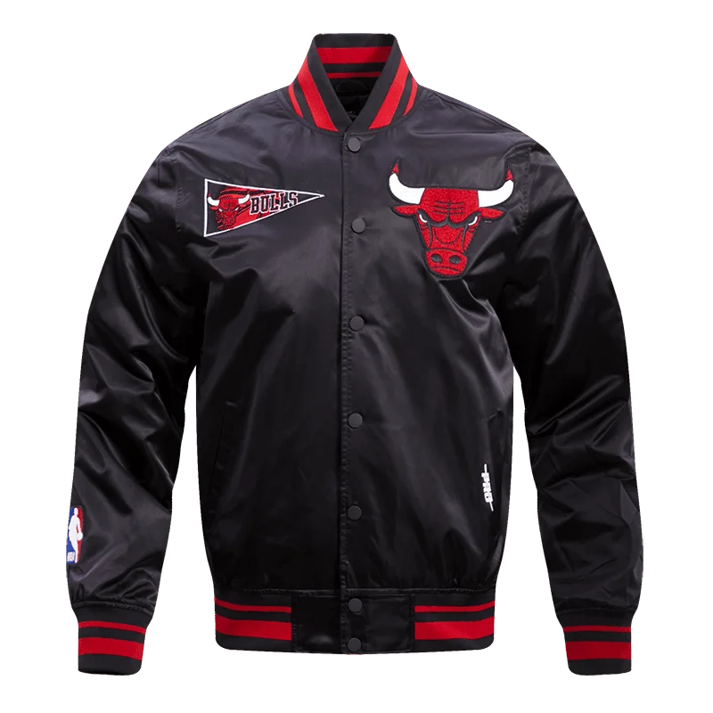 men's parka jackets -NBA CHICAGO BULLS RETRO CLASSIC MEN'S RIB SATIN JACKET (BLACK/RED/BLACK)