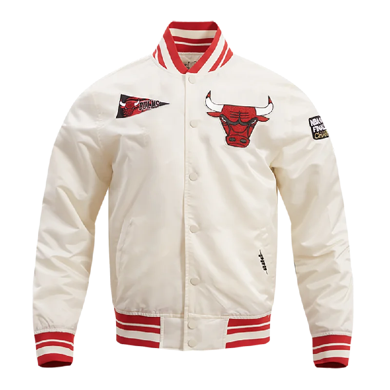 men's sleek jackets -NBA CHICAGO BULLS RETRO CLASSIC MEN'S RIB SATIN JACKET (EGGSHELL/RED)