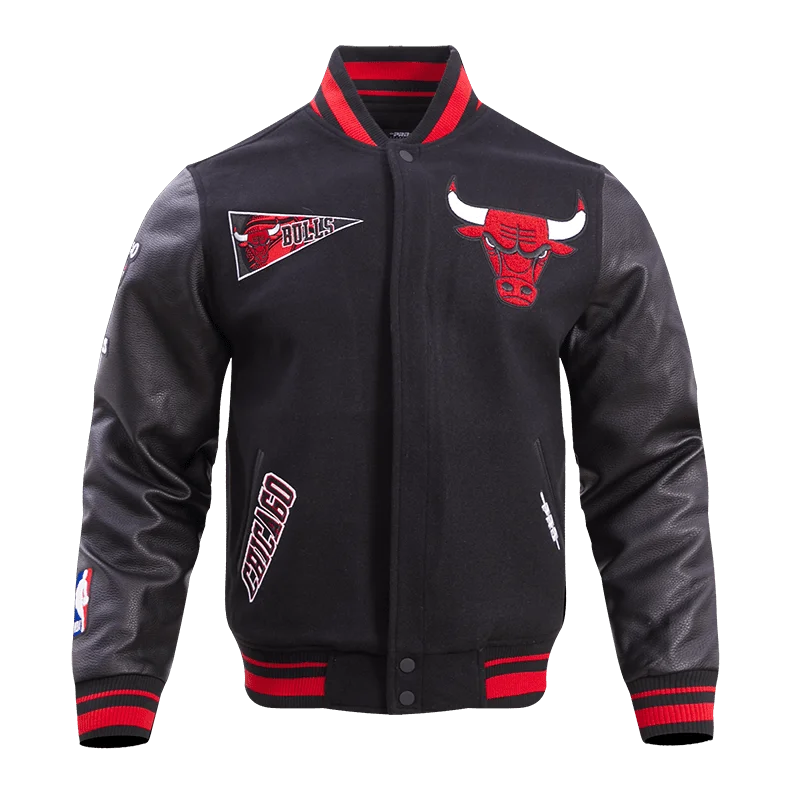 men's outdoor hooded jackets -NBA CHICAGO BULLS RETRO CLASSIC MEN'S RIB WOOL VARSITY JACKET (BLACK/RED/BLACK)