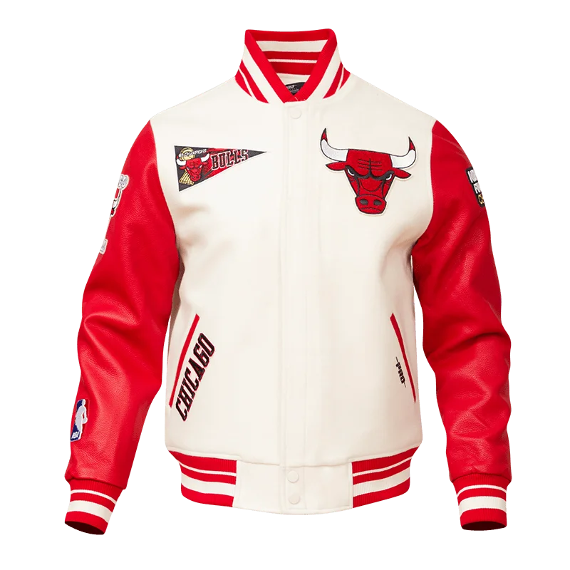 men's waterproof trench coats -NBA CHICAGO BULLS RETRO CLASSIC MEN'S RIB WOOL VARSITY JACKET (EGGSHELL/RED)