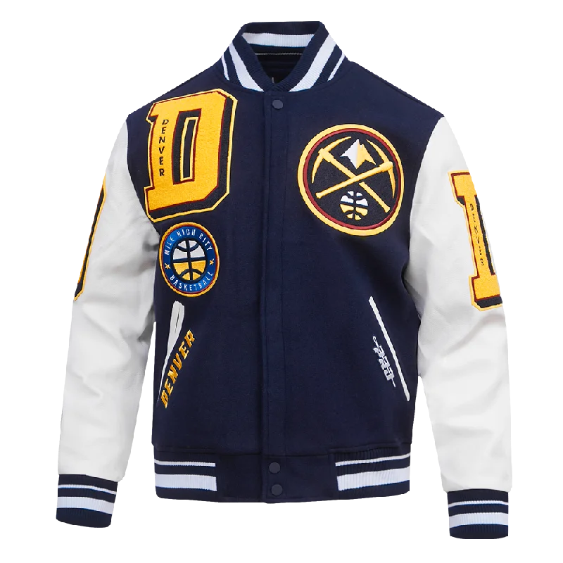 men's double-breasted jackets -NBA DENVER NUGGETS MASHUP MEN'S RIB WOOL VARSITY JACKET (MIDNIGHT NAVY/WHITE)