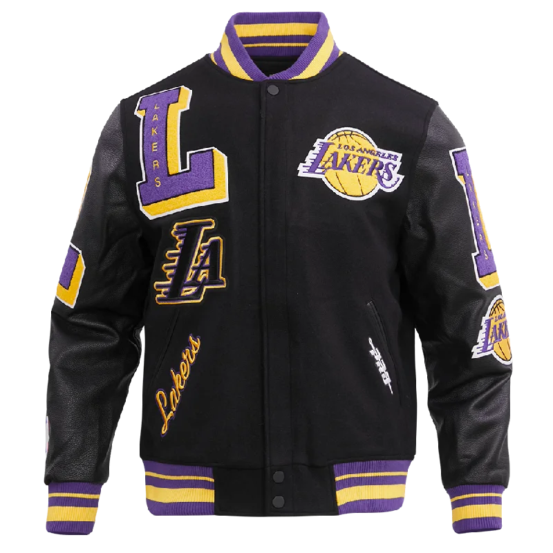 men's utility jackets -NBA LOS ANGELES LAKERS MASHUP MEN'S RIB WOOL VARSITY JACKET (BLACK/PURPLE)