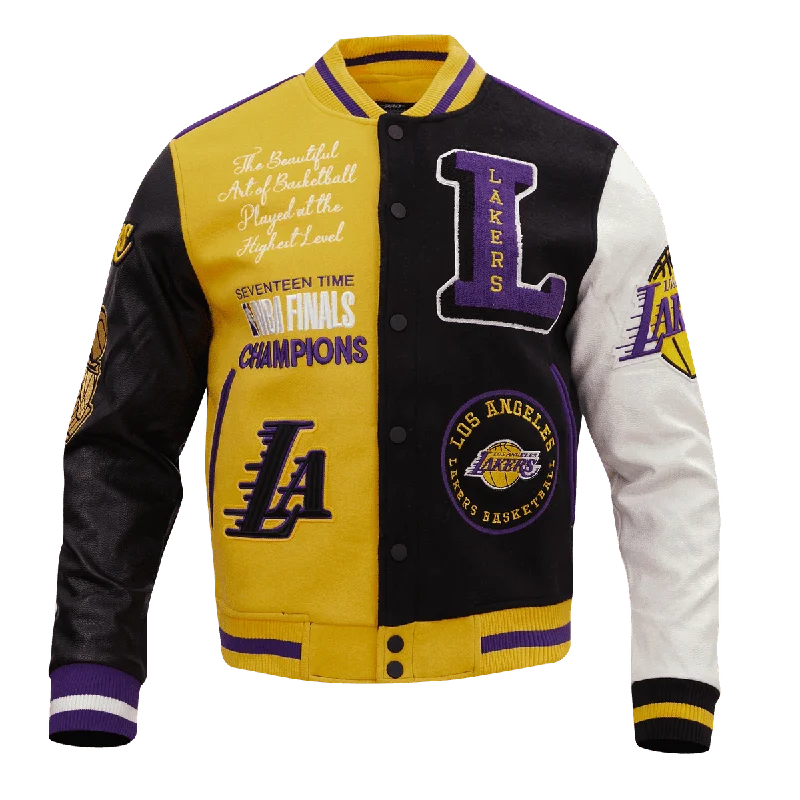 men's rain jackets -NBA LOS ANGELES LAKERS COLOR BLOCK MEN'S VARSITY JACKET (BLACK)