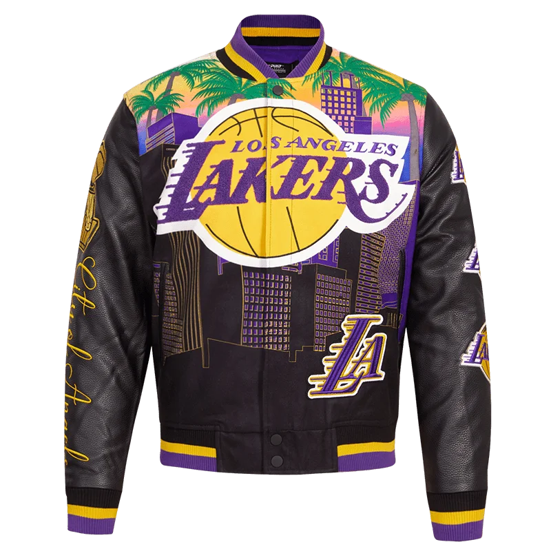 men's fitted jackets -NBA LOS ANGELES LAKERS REMIX VARSITY MEN'S JACKET (BLACK)