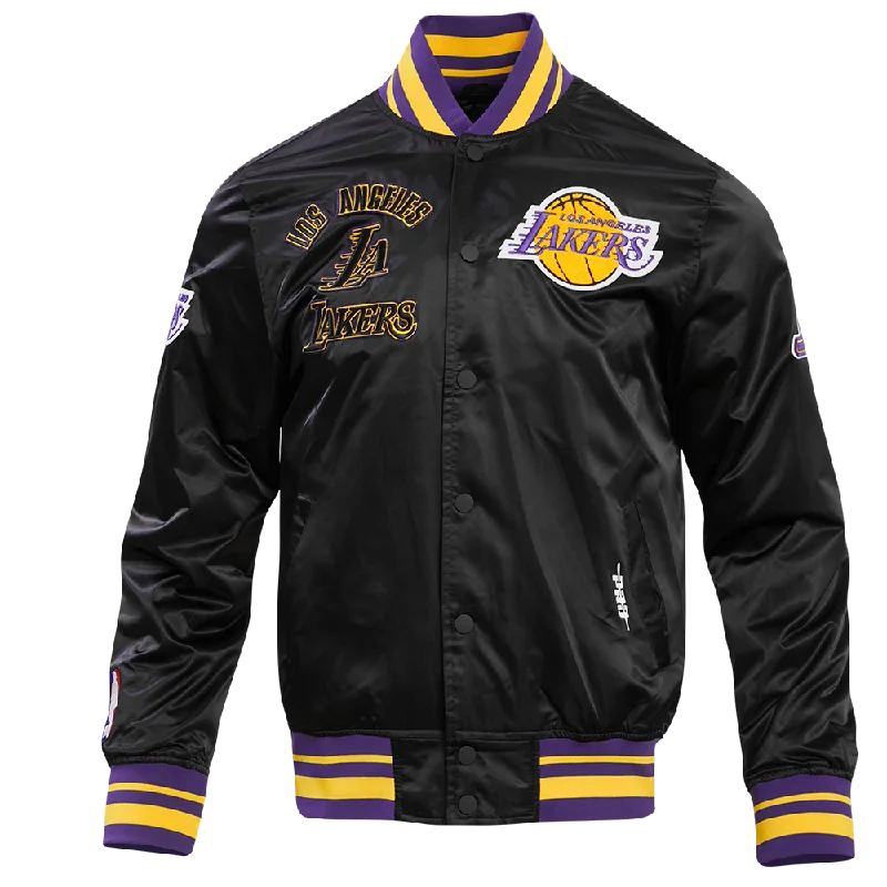 men's technical jackets -NBA LOS ANGELES LAKERS RETRO CLASSIC MEN'S RIB SATIN JACKET (BLACK/PURPLE/YELLOW)