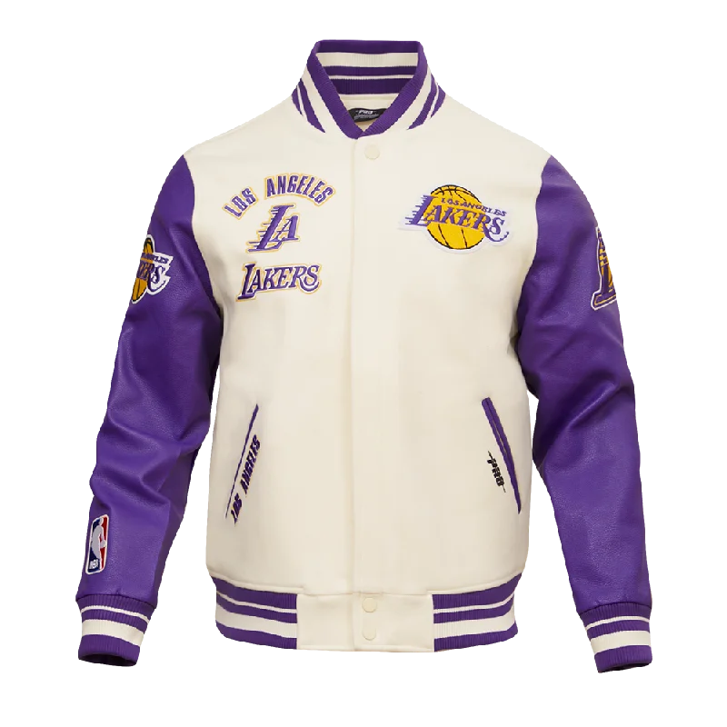 men's parka jackets -NBA LOS ANGELES LAKERS RETRO CLASSIC MEN'S RIB WOOL VARSITY JACKET (EGGSHELL/PURPLE)