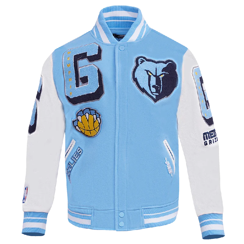 men's winter coats and jackets -NBA MEMPHIS GRIZZLIES MASHUP MEN'S RIB WOOL VARSITY JACKET (UNIVERSITY BLUE/WHITE)