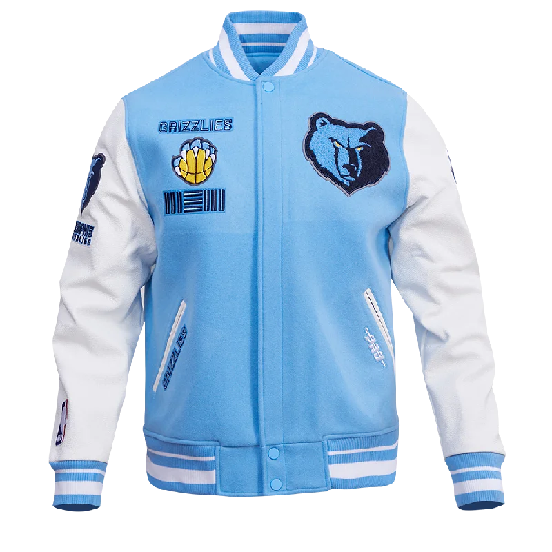 men's plaid jackets -NBA MEMPHIS GRIZZLIES RETRO CLASSIC MEN'S RIB WOOL VARSITY JACKET (UNIVERSITY BLUE/WHITE)