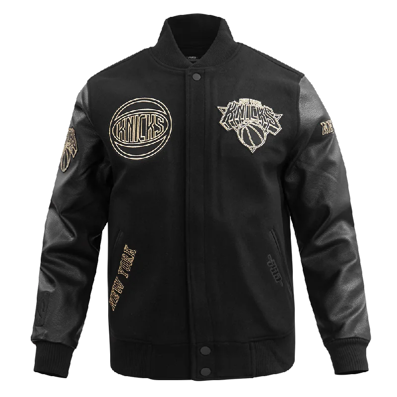 men's wool coat jackets -NBA NEW YORK KNICKS BLACK & GOLD MEN'S WOOL VARSITY JACKET (JET BLACK)