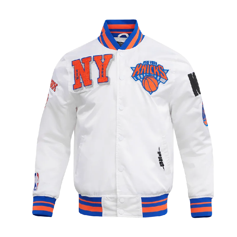 men's wool coat jackets -NBA NEW YORK KNICKS MASHUP MEN'S RIB SATIN JACKET (WHITE/ROYAL BLUE/ORANGE)