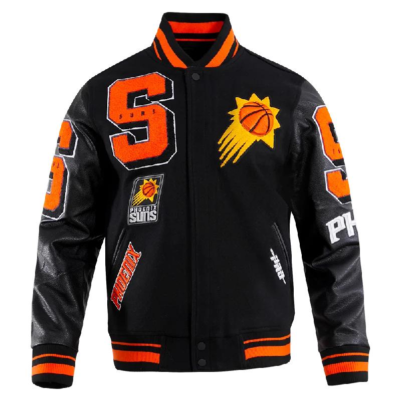 denim jackets for men -NBA PHOENIX SUNS MASHUP MEN'S RIB WOOL VARSITY JACKET (BLACK)