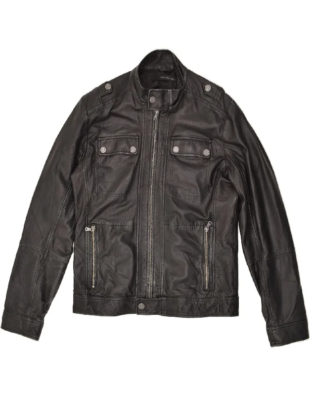 men's performance winter jackets -CALVIN KLEIN JEANS Mens Leather Jacket UK 40 Large Black Leather