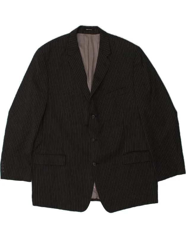 men's sporty jackets for running -CALVIN KLEIN Mens 3 Button Blazer Jacket UK 38 Medium Grey Pinstripe Wool