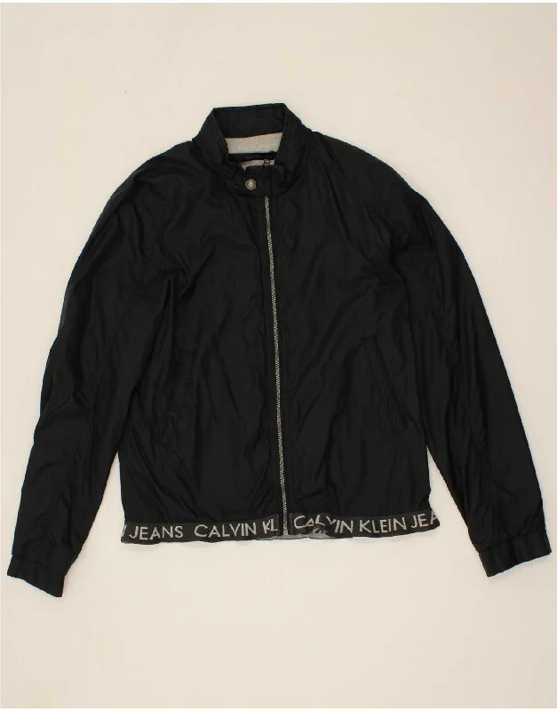 men's parka jackets -CALVIN KLEIN Mens Graphic Bomber Jacket UK 38 Medium Black Nylon