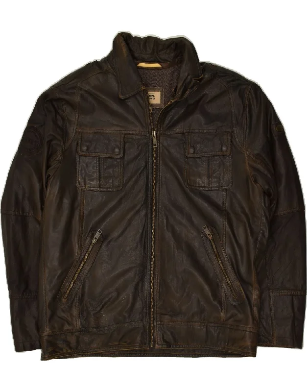 men's lightweight outdoor jackets -CAMEL ACTIVE Mens Leather Jacket IT 52 XL Brown Leather