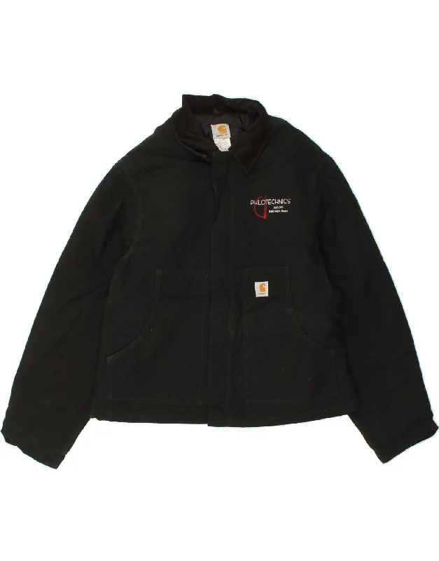 men's casual zippered jackets -CARHARTT Mens Windbreaker Jacket IT 46 Small Black Cotton