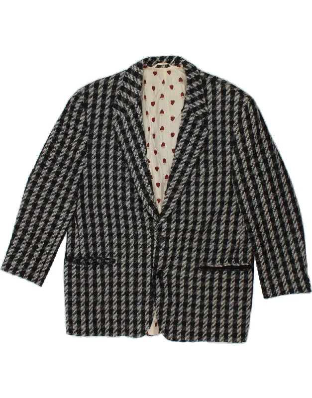 denim jackets for men -CITY TIME Mens 2 Button Blazer Jacket IT 48 Medium Grey Check Virgin Wool