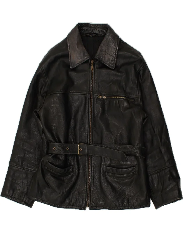 men's trench coats for winter -CONBIPEL Mens Leather Jacket IT 46 Small Black Leather