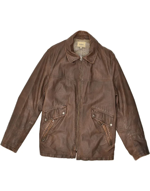 men's lightweight rain jackets -CONBIPEL Mens Leather Jacket IT 48 Medium Brown Leather