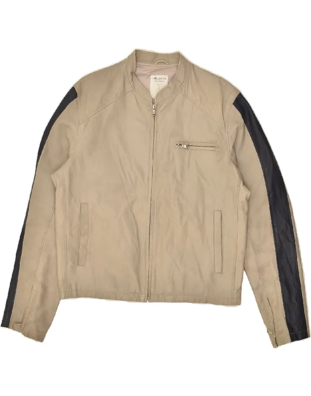 men's sport jackets -CONBIPEL Mens Leather Jacket IT 50 Large Beige Colourblock