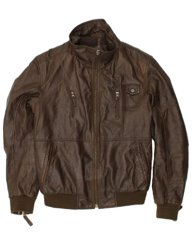 men's leather bomber jackets -CONBIPEL Mens Leather Jacket IT 50 Large Brown Leather