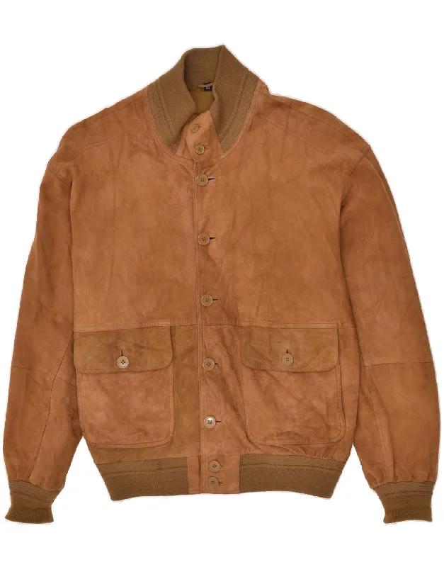 men's tailored jackets -CONBIPEL Mens Suede Bomber Jacket IT 50 Large Brown Leather