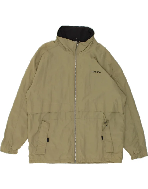 men's hooded bomber jackets -DIADORA Mens Hooded Rain Jacket UK 42 XL Khaki Polyamide