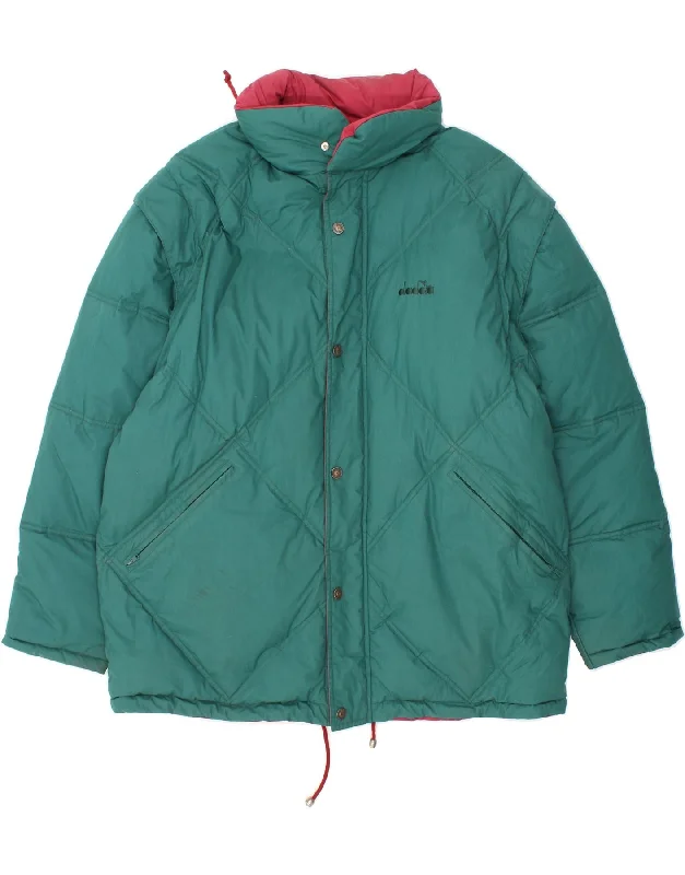 men's zip-up jackets -DIADORA Mens Reversible Padded Jacket UK 40 Large Green Colourblock