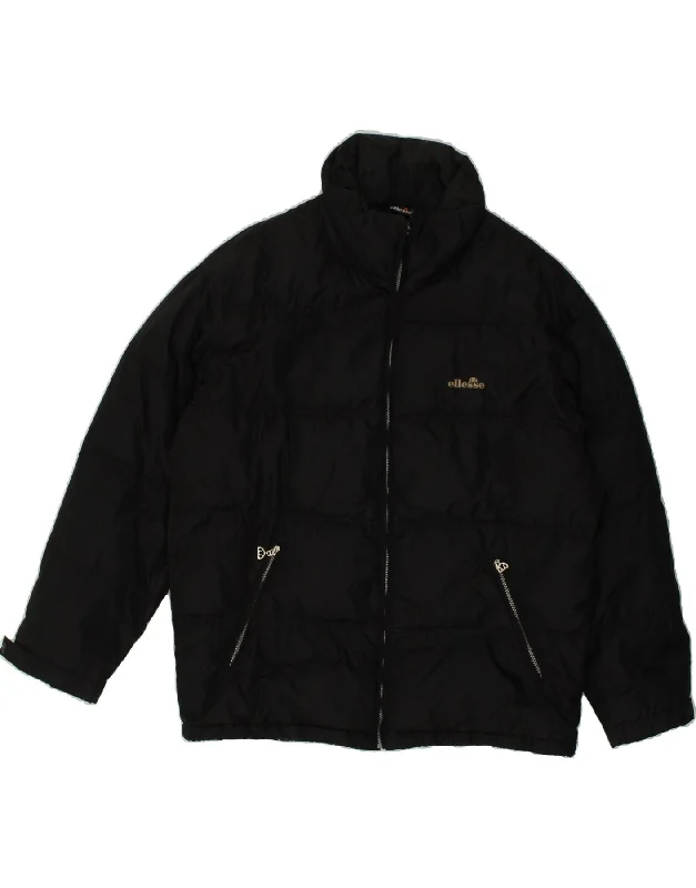 men's rugged jackets -ELLESSE Mens Graphic Padded Jacket UK 40 Large Black