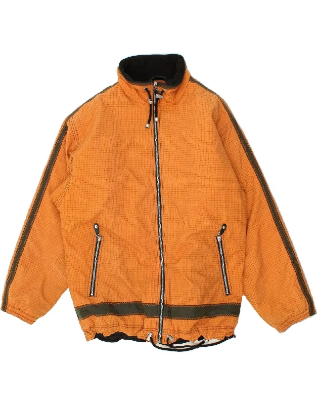 men's waterproof trench coats -ETIREL Mens Graphic Windbreaker Jacket UK 42 XL Orange Check Nylon