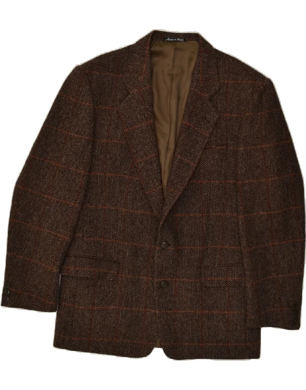 classic jackets for men -FACIS Mens 2 Button Blazer Jacket UK 38 Medium Brown Check