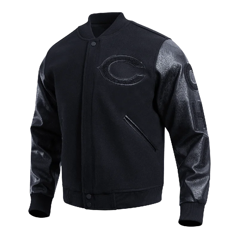 men's lightweight outdoor jackets -NFL CHICAGO BEARS TRIPLE BLACK LOGO MEN'S VARSITY JACKET (TRIPLE BLACK)