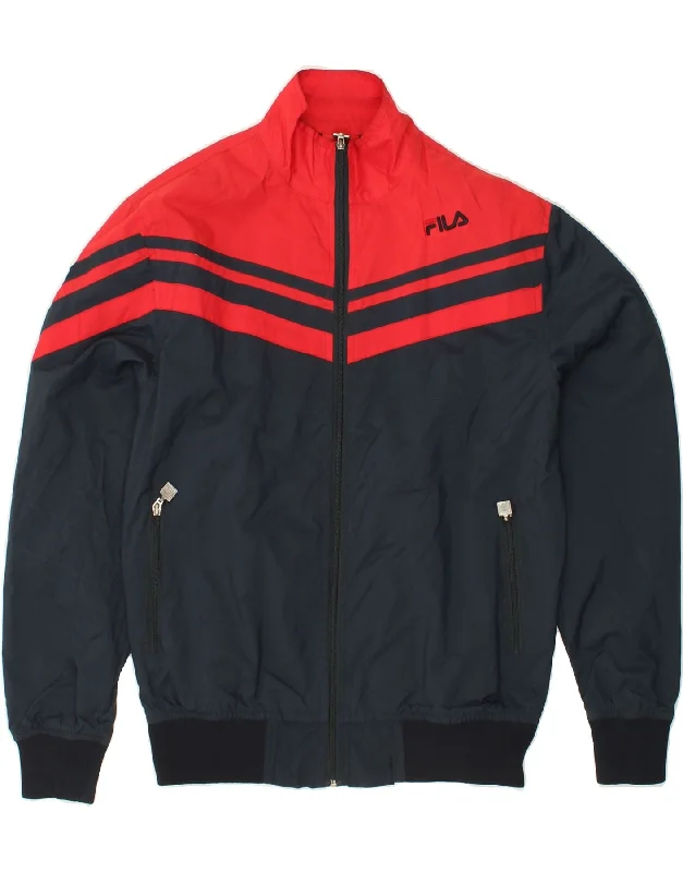 men's stylish coats and jackets -FILA Mens Bomber Jacket UK 38 Medium Navy Blue Colourblock Nylon