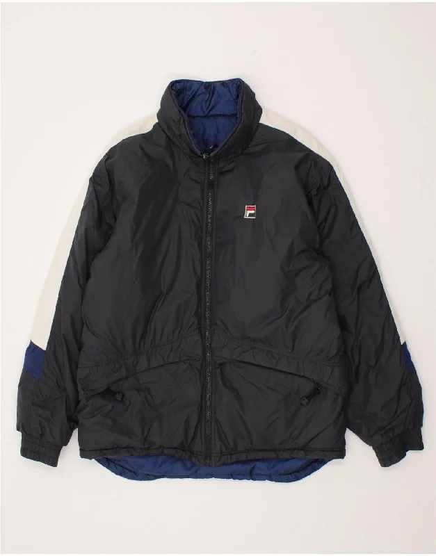 men's quilted jackets -FILA Mens Graphic Reversible Windbreaker Jacket IT 50 Large Black