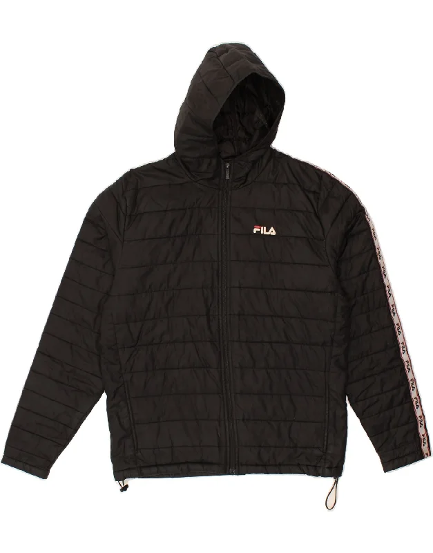 men's slim-fit blazers -FILA Mens Hooded Padded Jacket UK 38 Medium Black Polyester