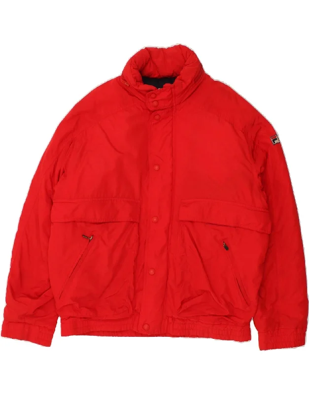 men's casual zippered jackets -FILA Mens Hooded Windbreaker Jacket UK 36 Small Red Nylon