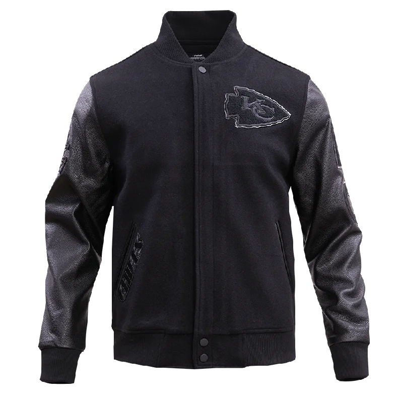 men's field jackets -NFL KANSAS CITY CHIEFS TRIPLE BLACK WOOL MEN'S VARSITY JACKET (TRIPLE BLACK)