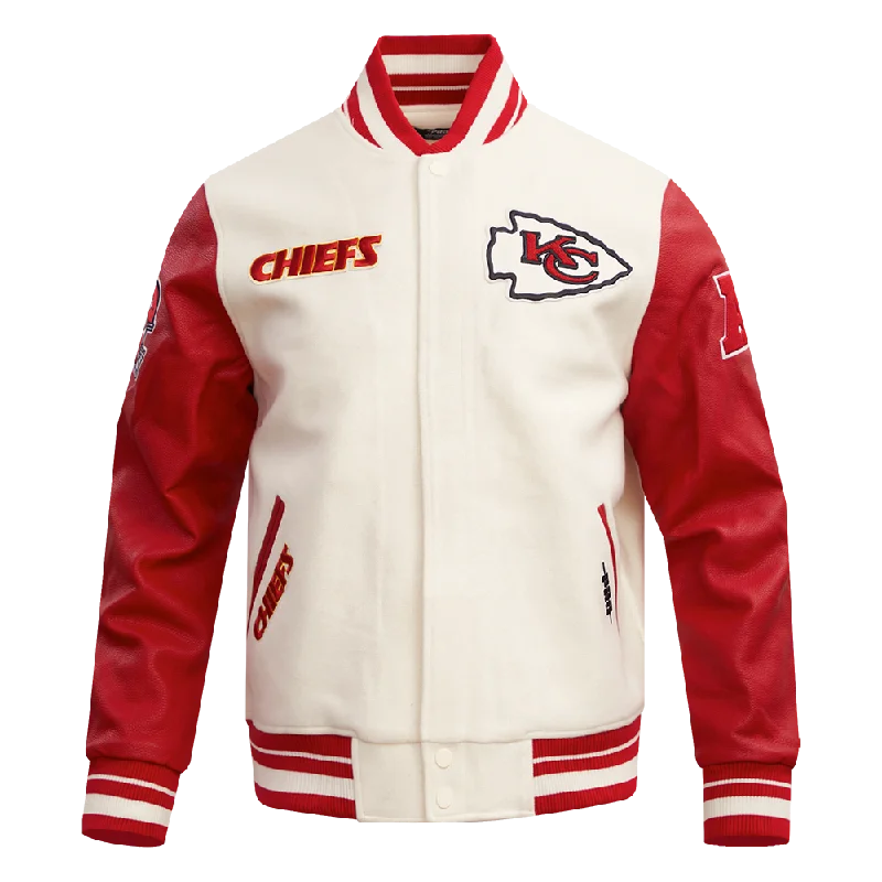 men's wool jackets -NFL KANSAS CITY CHIEFS RETRO CLASSIC MEN'SS RIB WOOL VARSTIY JACKET (EGGSHELL/ RED)