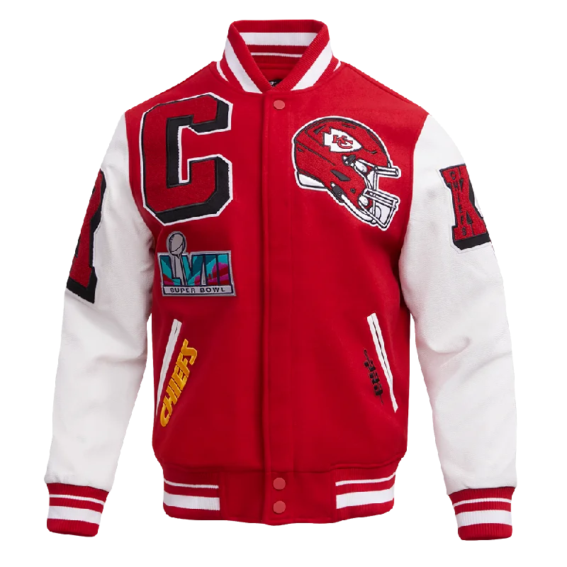 slim-fit jackets for men -NFL KANSAS CITY CHIEFS MASHUP MEN'S RIB WOOL VARSITY JACKET (RED/WHITE)