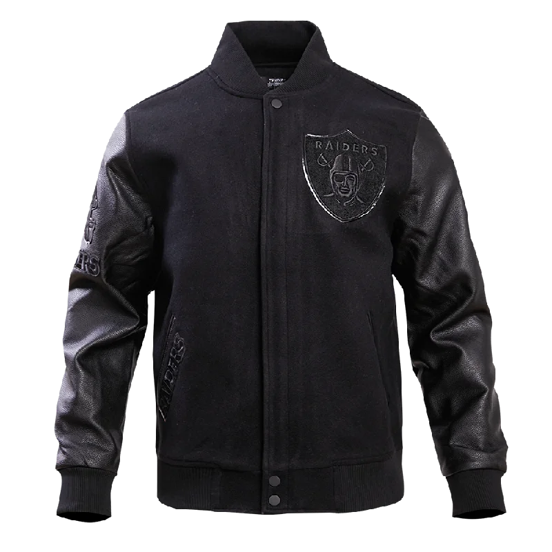 men's wool coat jackets -NFL LAS VEGAS RAIDERS TRIPLE BLACK WOOL MEN'S VARSITY JACKET (BLACK)