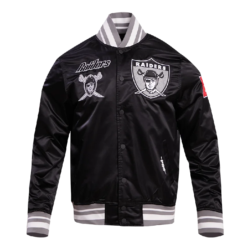 men's trench coats for rain -NFL OAKLAND RAIDERS RETRO CLASSIC MEN'S RIB SATIN JACKET (BLACK/GREY)