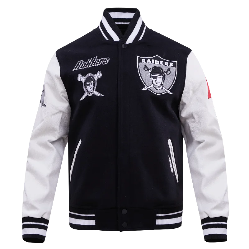 men's utility jackets -NFL LAS VEGAS RAIDERS RETRO CLASSIC MEN'S RIB WOOL VARSITY JACKET (BLACK/WHITE)