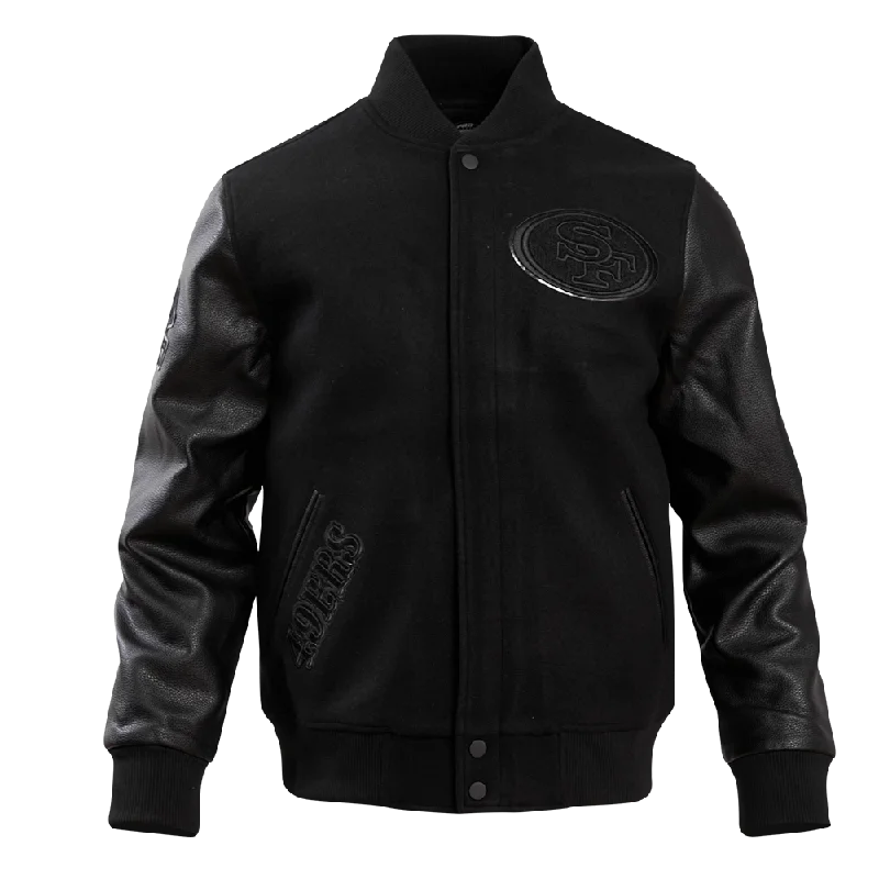 men's trench coats for winter -NFL SAN FRANCISCO 49ERS TRIPLE BLACK WOOL VARSITY JACKET (TRIPLE BLACK)