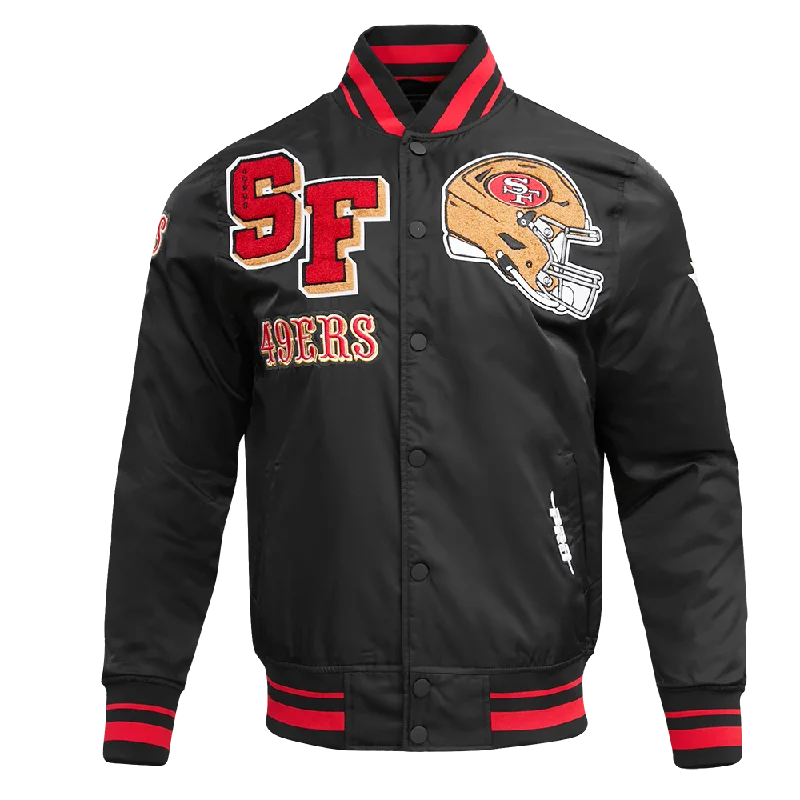 men's rain jackets -NFL SAN FRANCISCO 49ERS MASHUP MEN'S RIB SATIN JACKET (BLACK/RED/BLACK)