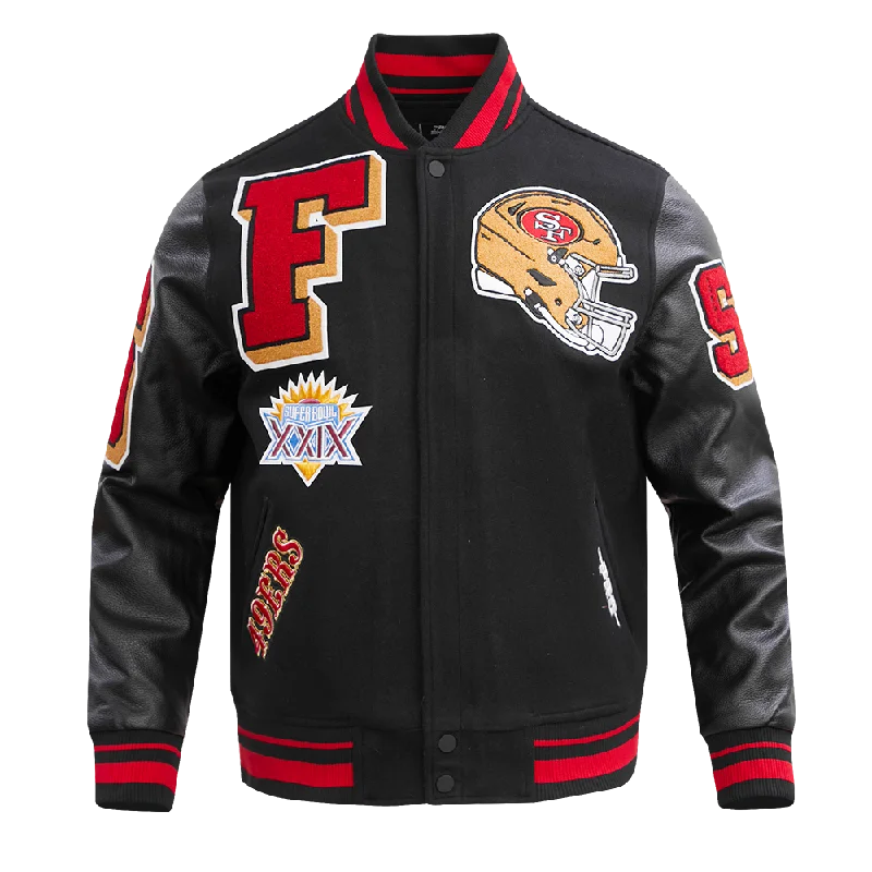 men's parkas for winter -NFL SAN FRANCISCO 49ERS MASHUP MEN'S RIB WOOL VARSITY JACKET (BLACK/RED/BLACK)