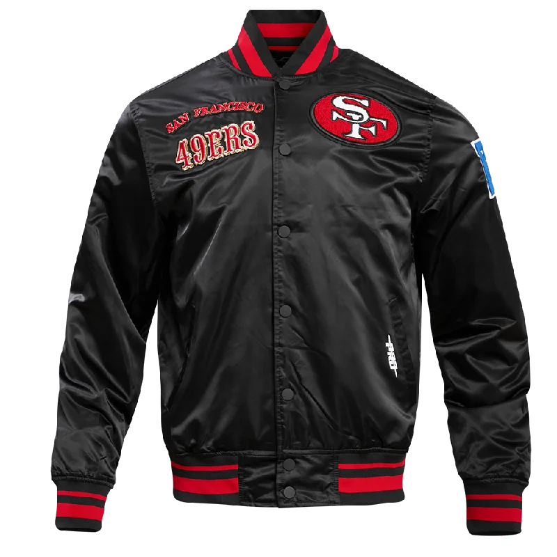 men's fleece-lined jackets -NFL SAN FRANCISCO 49ERS RETRO CLASSIC MEN'S RIB SATIN JACKET (BLACK/RED/BLACK)