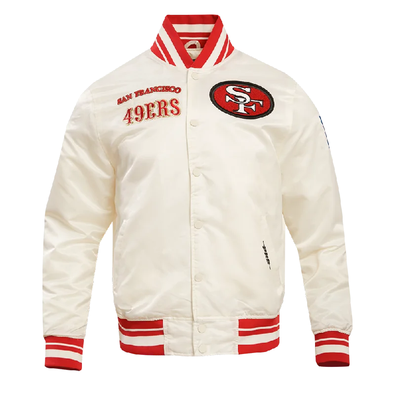 men's sporty jackets for running -NFL SAN FRANCISCO 49ERS RETRO CLASSIC MEN'S RIB SATIN JACKET (EGGSHELL/ RED)