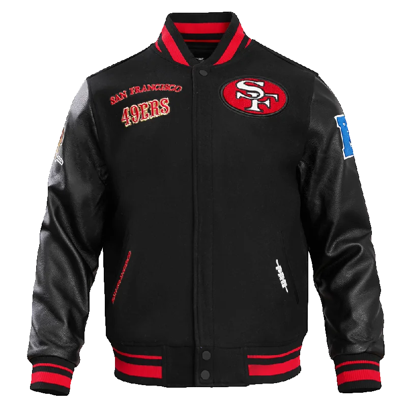 men's waterproof trench coats -NFL SAN FRANCISCO 49ERS RETRO CLASSIC MEN'S RIB WOOL VARSITY JACKET (BLACK/RED/BLACK)