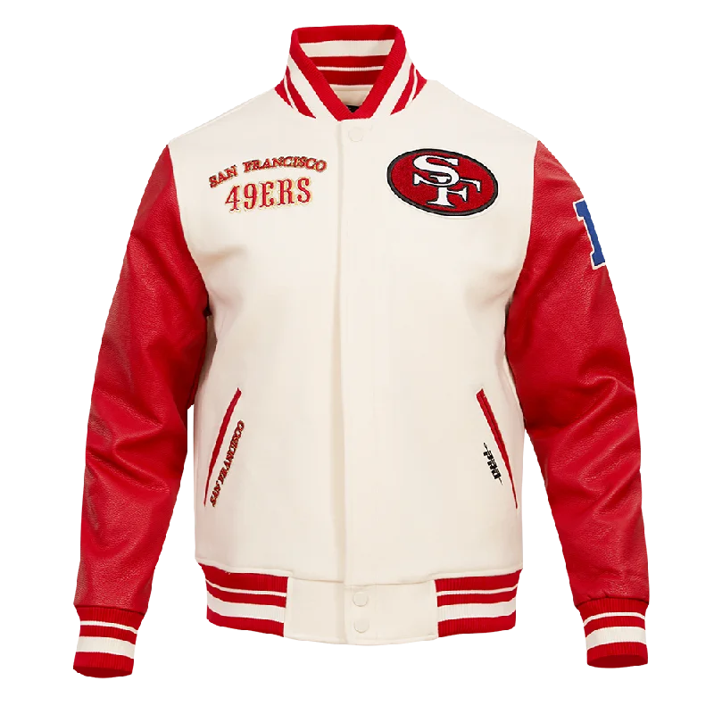 men's stylish jackets with zippers -NFL SAN FRANCISCO 49ERS RETRO CLASSIC MEN'S RIB WOOL VARSITY JACKET (EGGSHELL/ RED)